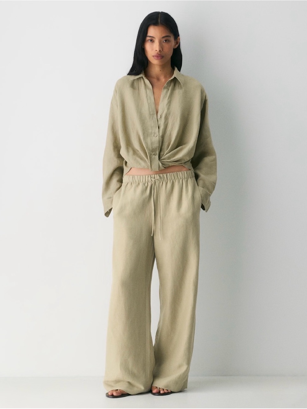 Wilfred Wide Leg Linen-Blend Pants in Sage Green